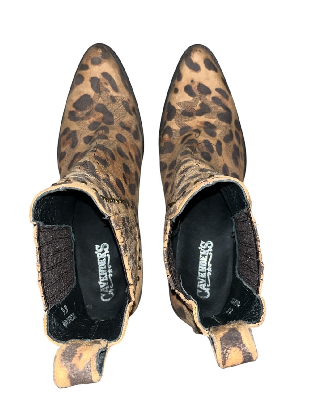 Cavender’s Leopard Print Western Ankle Boots - Tan & Dark Brown Suede Size 9B - Picture 9 of 12